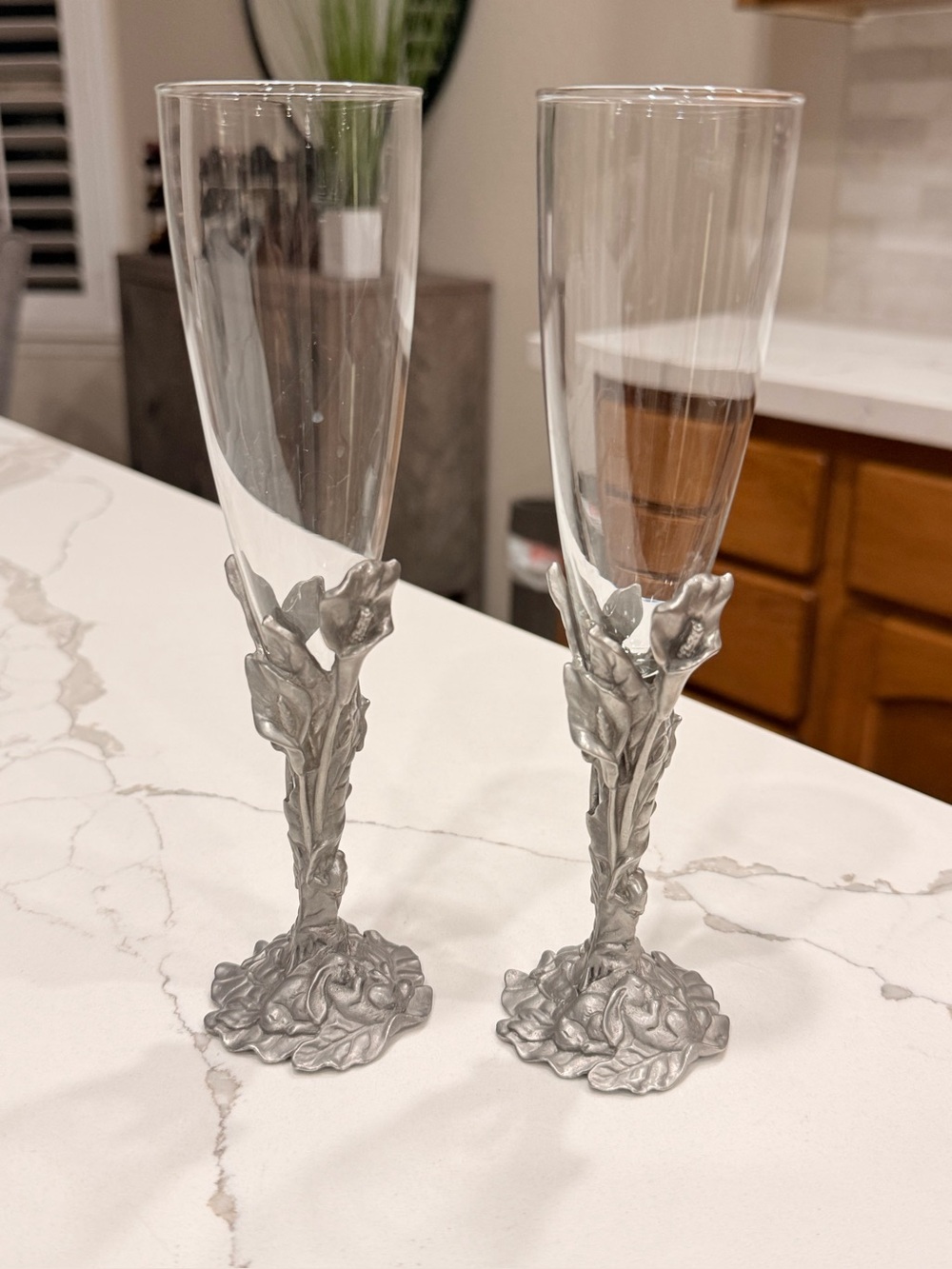 Vintage 1994 Arthur Court Calla Lily Rabbit Aluminum Stem Champagne Flutes - Set
